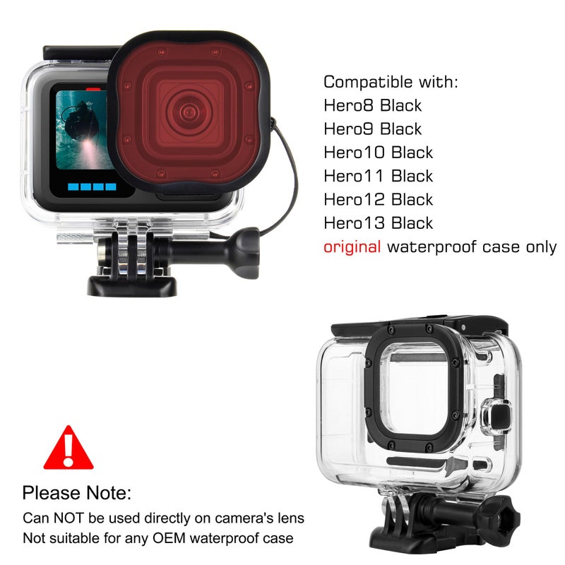 GEPULY 4 Pack Underwater Dive Filters for GoPro Hero 8 9 10 11 12 13 Black Official Waterproof Housing Case in Red, Light Red, Magenta, and 5X Close-up Filters for Underwater Color Correction - Image 3