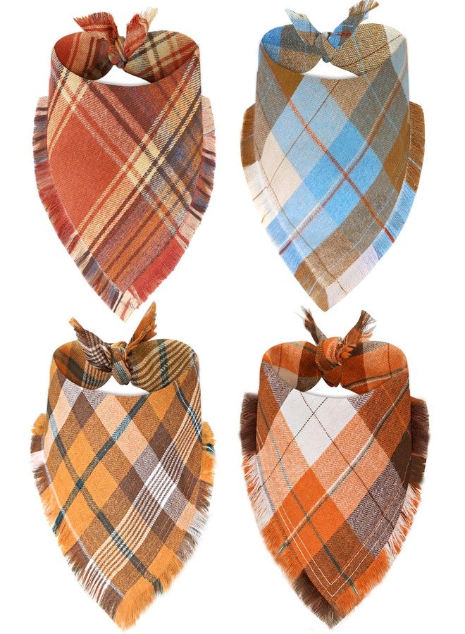 Bolake Fall Dog Bandanas 3 Pack Thanksgiving Costumes with Tassels Edges Classic Plaid Adjustable Triangle Accessories Scarf for Small Medium Large Dogs Pets - Image 1