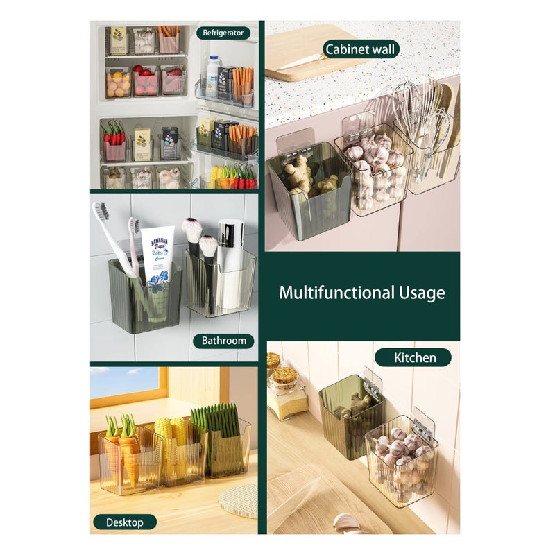 SOLARAE 2 Pcs Fridge Organizer Stackable, Storage Organizer Bins, Fridge Organizers and Storage, Plastic Storage Bin, Makeup Organizer Bins for Wall, Refrigerator, Kitchen, Cabinet (Green) - Image 2