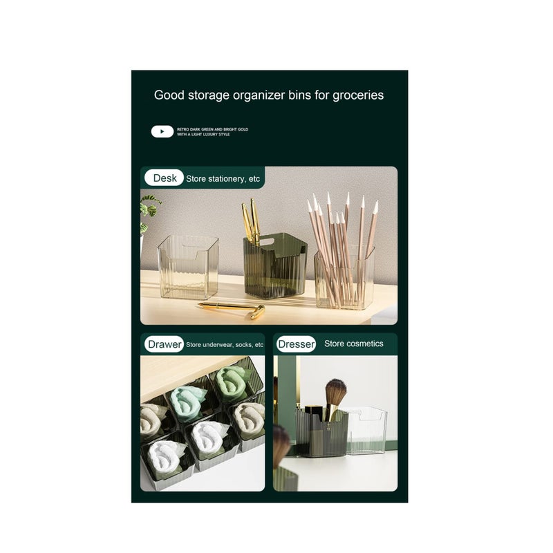 SOLARAE 2 Pcs Fridge Organizer Stackable, Storage Organizer Bins, Fridge Organizers and Storage, Plastic Storage Bin, Makeup Organizer Bins for Wall, Refrigerator, Kitchen, Cabinet (Green) - Image 3