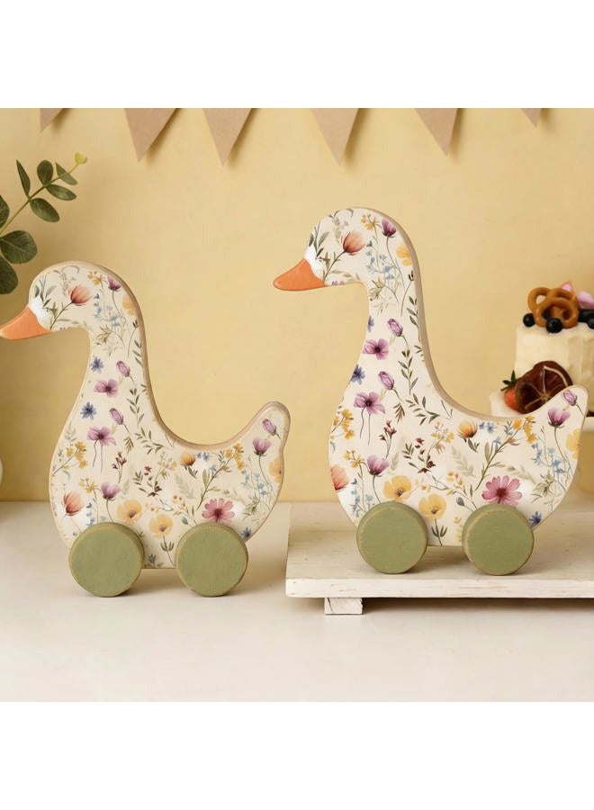 Yousoontic 2 Pcs Silly Goose Birthday Decorations 9" x 9.8" Wooden Silly Goose Baby Shower Table Centerpieces with Floral Prints for 1st Birthday Party, Baby Shower Photo Prop(Wildflower) - Image 1