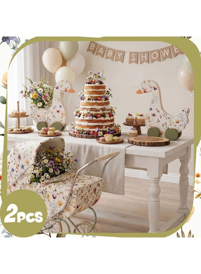 Yousoontic 2 Pcs Silly Goose Birthday Decorations 9" x 9.8" Wooden Silly Goose Baby Shower Table Centerpieces with Floral Prints for 1st Birthday Party, Baby Shower Photo Prop(Wildflower) - Image 3