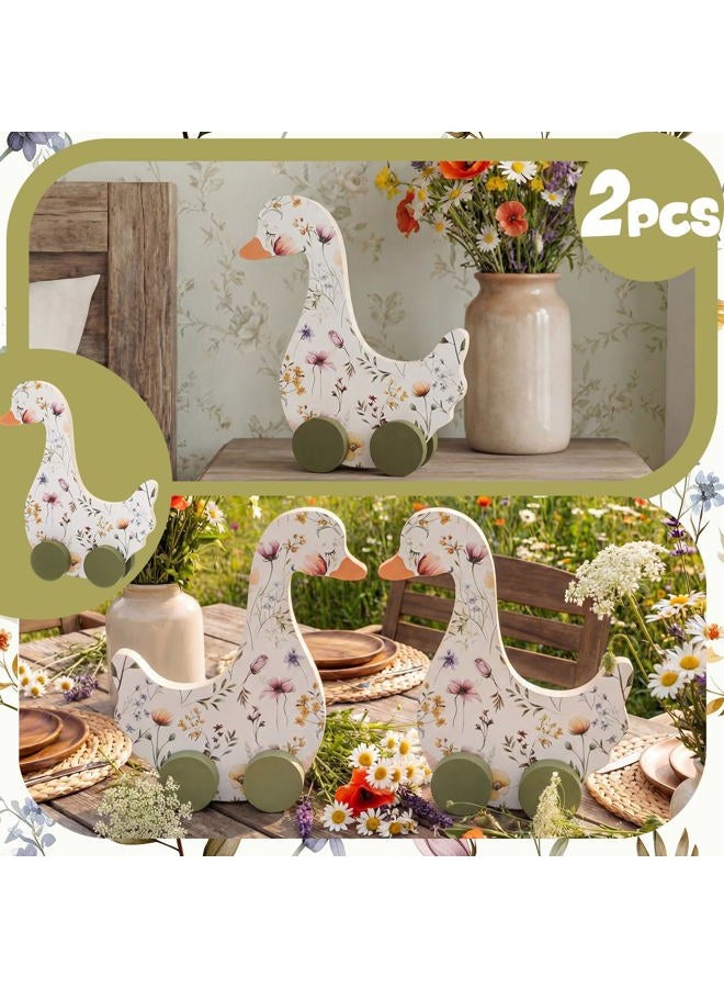 Yousoontic 2 Pcs Silly Goose Birthday Decorations 9" x 9.8" Wooden Silly Goose Baby Shower Table Centerpieces with Floral Prints for 1st Birthday Party, Baby Shower Photo Prop(Wildflower) - Image 4