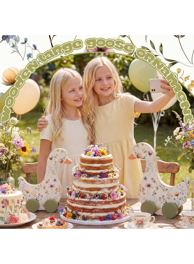 Yousoontic 2 Pcs Silly Goose Birthday Decorations 9" x 9.8" Wooden Silly Goose Baby Shower Table Centerpieces with Floral Prints for 1st Birthday Party, Baby Shower Photo Prop(Wildflower) - Image 2