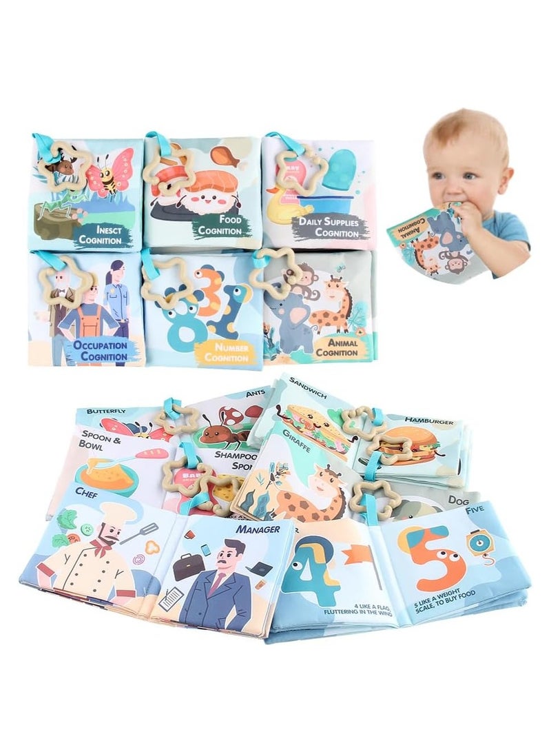 Zikra Baby Books, Early Education Soft Baby Books, 0-6-12-18 Months, 6Pcs Washable Non-Toxic Cloth Book for Babies, Infant Toddler Newborn Crinkle Book for Baby Shower, Baby Toy with Sound Paper - Image 1