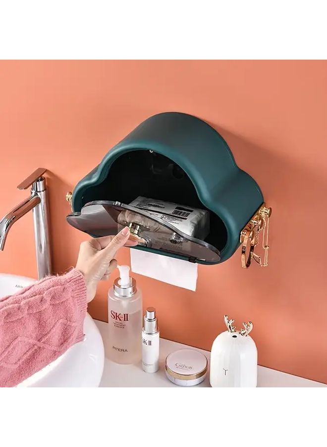 Avocado Green No Drill Cloud Shaped Wall Mounted Toilet Paper Holder Bathroom Storage Box - Image 5