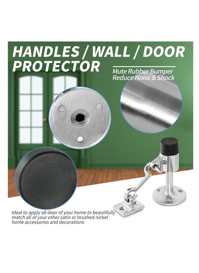 Generic Wall Mount Door Stopper with Hook, Heavy Duty Door Stop Brushed Nickel Doorstop with Rubber Bumper & Stainless Steel Screws, Made of Zinc Alloy, Durability, Rust Resistance (Sliver)  - Image 3