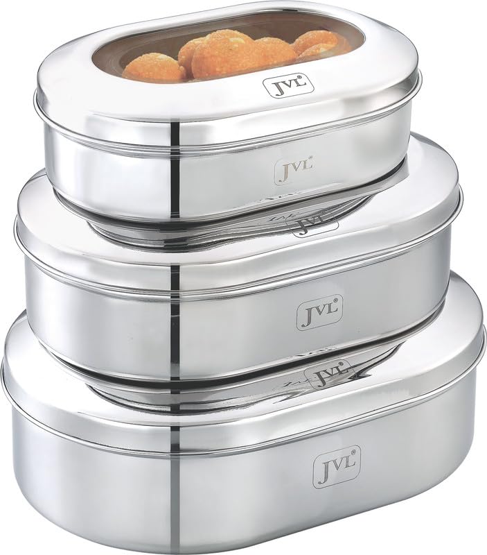 JVL Stainless Steel Kitchen's Storage Costa Capsule Shape Container Box with See Thorugh Lid - Small -1 PC - 1350 ml - Image 4