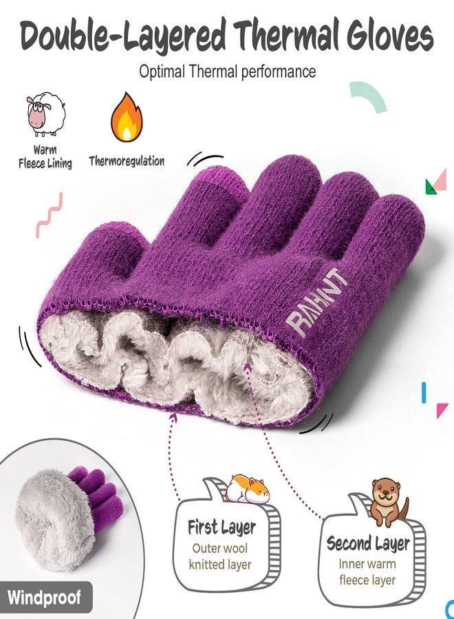Rahhint Kids Winter Gloves for Boys Girls Children Toddler Thermal Wool Knit Gloves with Insulated Fleece Lining Keep Hand Warm Gift, 1 Pair-eggplant, L - Image 3