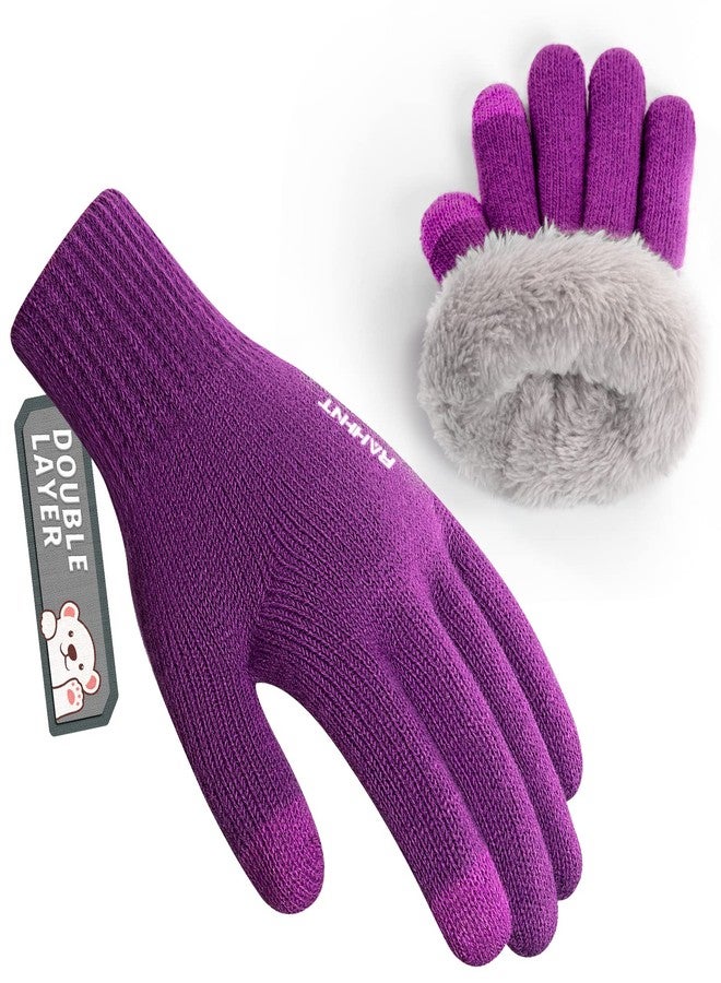 Rahhint Kids Winter Gloves for Boys Girls Children Toddler Thermal Wool Knit Gloves with Insulated Fleece Lining Keep Hand Warm Gift, 1 Pair-eggplant, L - Image 1