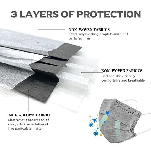 Wecolor 100 Pcs Disposable 3 Ply Earloop Face Masks, Suitable for Home, School, Office and Outdoors (Gray) - Image 2