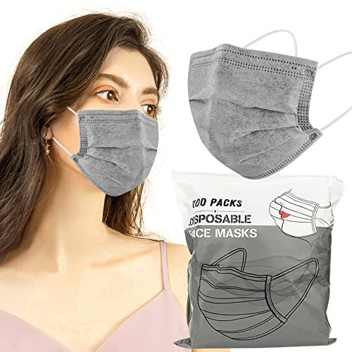Wecolor 100 Pcs Disposable 3 Ply Earloop Face Masks, Suitable for Home, School, Office and Outdoors (Gray) - Image 1