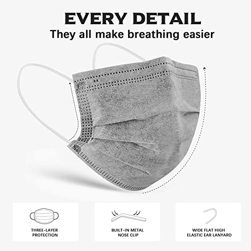 Wecolor 100 Pcs Disposable 3 Ply Earloop Face Masks, Suitable for Home, School, Office and Outdoors (Gray) - Image 3