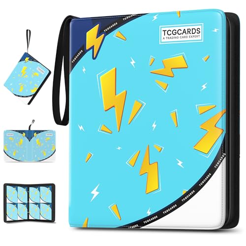 Luporia Trading Card Binder 4 Pocket,400 Pocket Card Collection Binder with 50 Removable Sleeves,PU Waterproof Top Card Book,3-Ring Zipper Collectible Trading Card Album for MTG/TCG/Card Holder Gift(Blue) - Image 1
