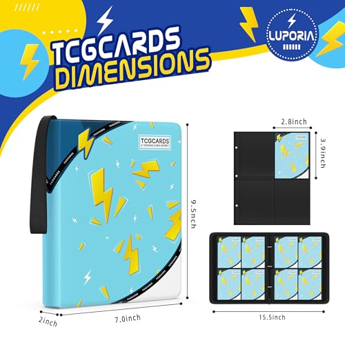Luporia Trading Card Binder 4 Pocket,400 Pocket Card Collection Binder with 50 Removable Sleeves,PU Waterproof Top Card Book,3-Ring Zipper Collectible Trading Card Album for MTG/TCG/Card Holder Gift(Blue) - Image 2