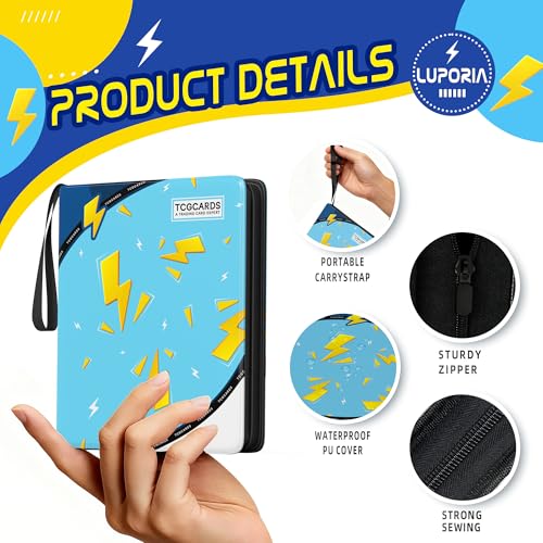 Luporia Trading Card Binder 4 Pocket,400 Pocket Card Collection Binder with 50 Removable Sleeves,PU Waterproof Top Card Book,3-Ring Zipper Collectible Trading Card Album for MTG/TCG/Card Holder Gift(Blue) - Image 3