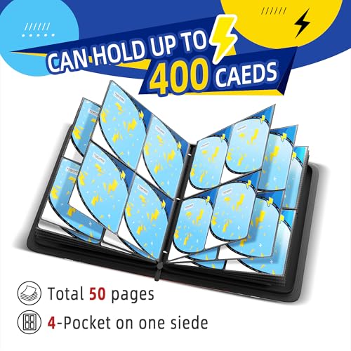 Luporia Trading Card Binder 4 Pocket,400 Pocket Card Collection Binder with 50 Removable Sleeves,PU Waterproof Top Card Book,3-Ring Zipper Collectible Trading Card Album for MTG/TCG/Card Holder Gift(Blue) - Image 5