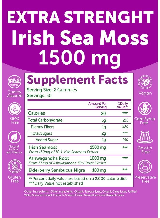 Lunakai USA Made Irish Sea Moss Gummies with Ashwagandha & Elderberry - Delicious Immune & Stress Support Supplement for Men & Women, 60ct - Image 5