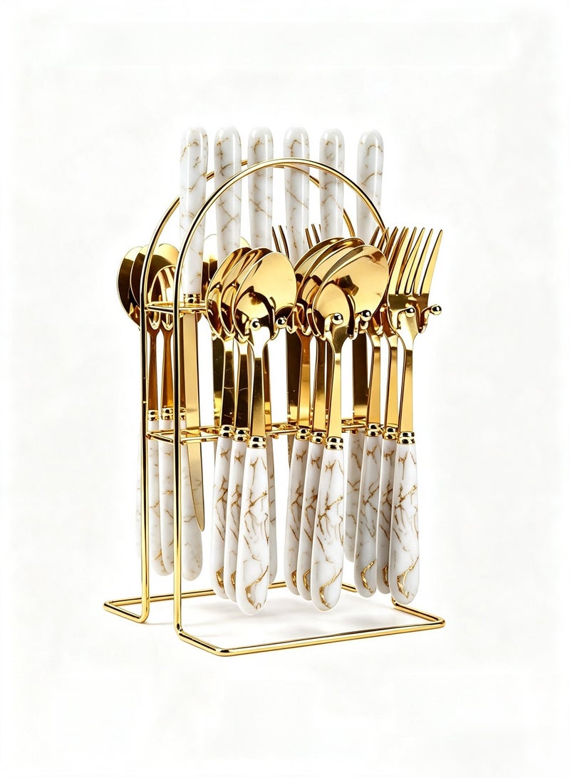 24-Piece Gold-Plated Stainless Steel Flatware Set — Kitchen Utensil & Cutlery Set for 6 — Steak Cutlery Set — Suitable for Home and Restaurant Use - Image 1