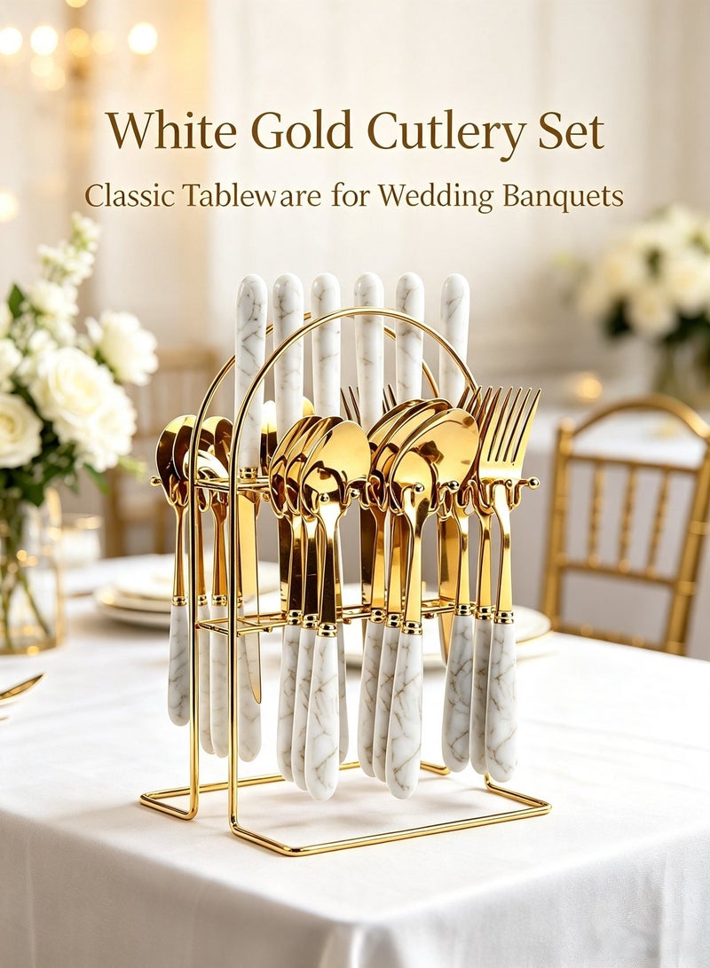 24-Piece Gold-Plated Stainless Steel Flatware Set — Kitchen Utensil & Cutlery Set for 6 — Steak Cutlery Set — Suitable for Home and Restaurant Use - Image 2