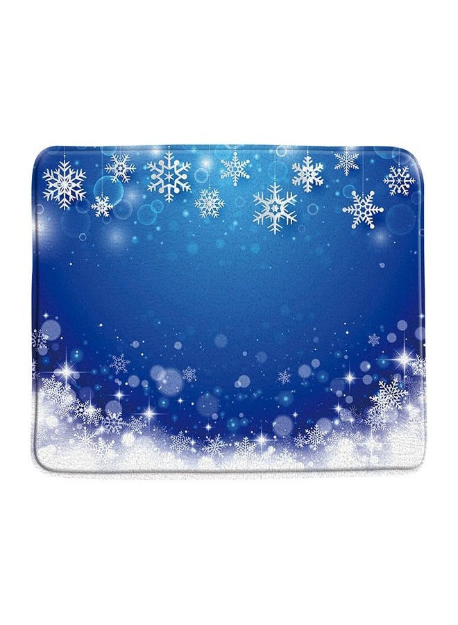 YSATNSFT Snowflake Bath Mat White Snowflake Winter Shiny Blue Merry Christmas Happy New Year Festive Theme Bathroom Bedroom Kitchen Toilet Rug Soft Memory Foam Backing,18x30 Inch - Image 1