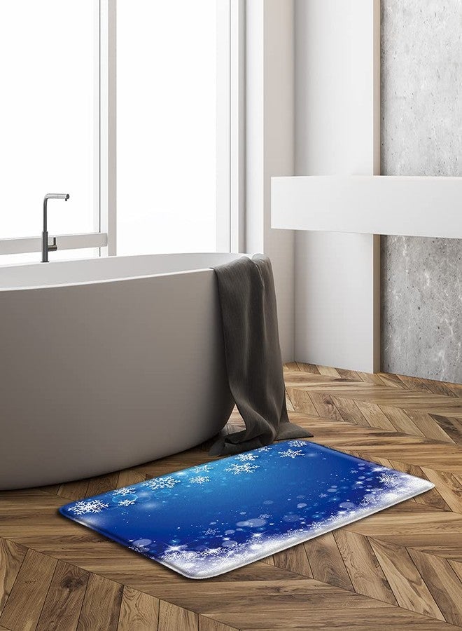 YSATNSFT Snowflake Bath Mat White Snowflake Winter Shiny Blue Merry Christmas Happy New Year Festive Theme Bathroom Bedroom Kitchen Toilet Rug Soft Memory Foam Backing,18x30 Inch - Image 2