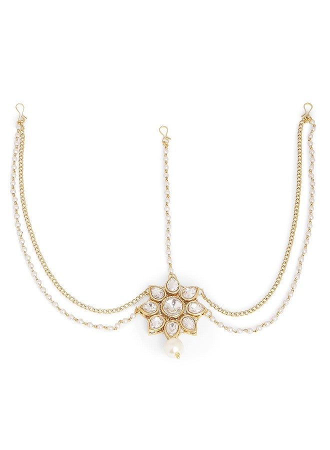 Fabula by OOMPH Jewellery Combo of 2 Gold Tone Kundan and Pearls Traditional Sheeshphool/Matha Patti/Damini/Maangtikka For Women & Girls Stylish Latest (DDP2DDP4_AMR3) - Image 3