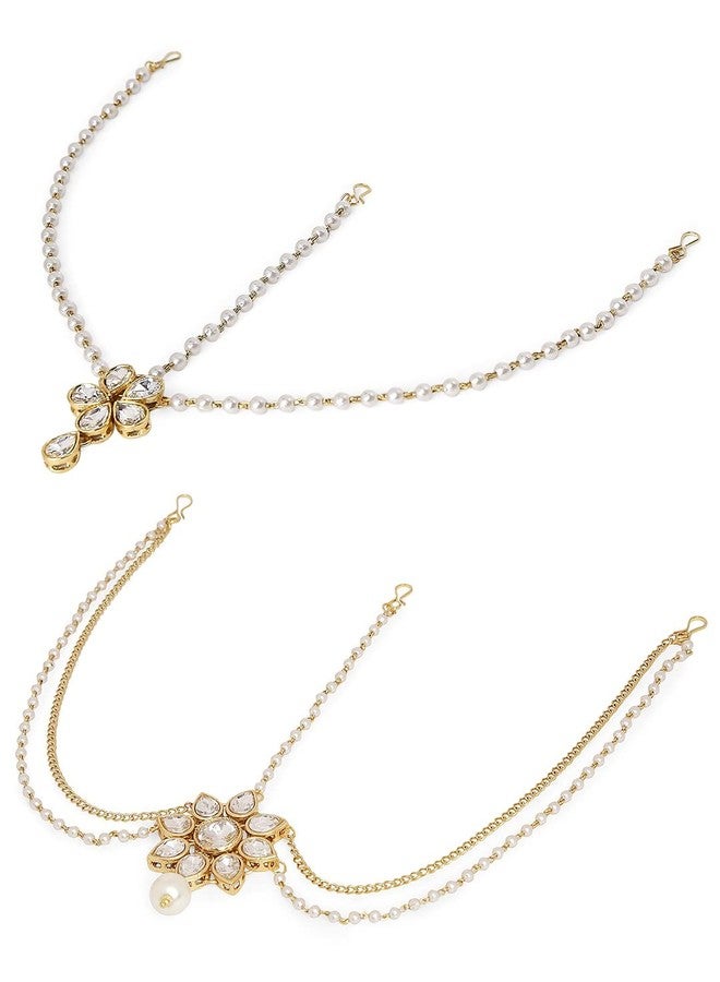 Fabula by OOMPH Jewellery Combo of 2 Gold Tone Kundan and Pearls Traditional Sheeshphool/Matha Patti/Damini/Maangtikka For Women & Girls Stylish Latest (DDP2DDP4_AMR3) - Image 1