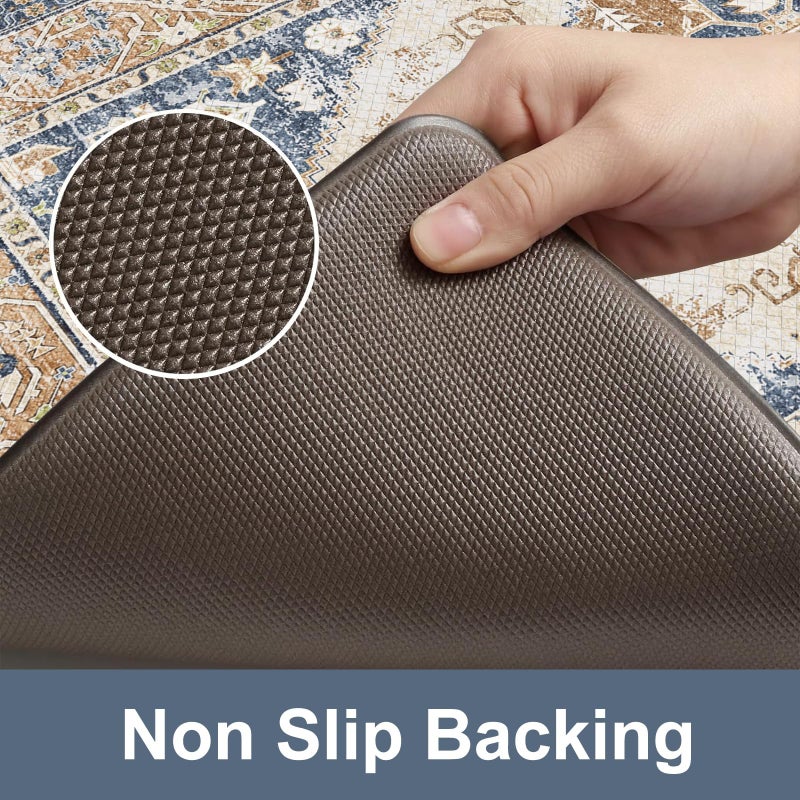 KIMODE Kitchen Rugs and Mats 2PCS Cushioned Anti Fatigue Kitchen Mat Non-Skid Waterproof Kitchen Runner Rug for Kitchen Decor,Floors,Office,Laundry,Blue and Gold - Image 4