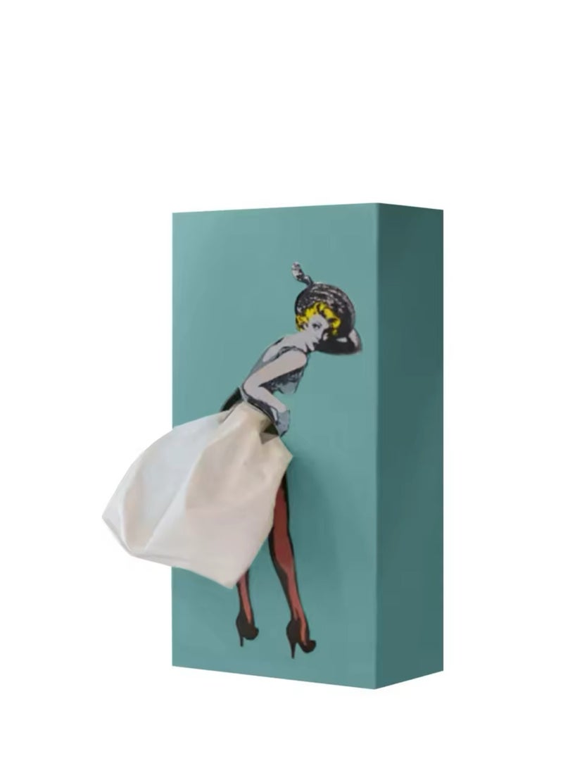 BLUE CORAL Flying Skirt Tissue Box Easy Access Funny Tabletop Tissue Box Holder for Kitchen Dining Coffee Table Paper Towel Storage Box (Blue)  - Image 2