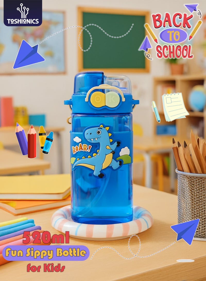 توشيونيكس زجاجة مياه للأطفال سعة ٥٢٠ مل - كوب شرب برسومات كرتونية لطيفة مع حزام | زجاجة شرب متينة للأطفال الصغار، خالية من مادة BPA، مانعة للتسرب، للمدرسة | زجاجة مياه للأطفال للعودة إلى المدرسة | زجاجة مياه سهلة الشرب للأولاد والبنات - Image 1