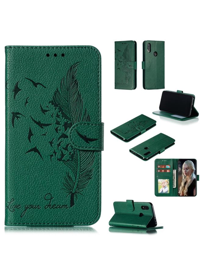 زبون جراب جلدي أفقي قابل للطي بتصميم ريشة من الليتشي مع محفظة وحامل وفتحات للبطاقات لهاتف Xiaomi Redmi 7 - Image 1