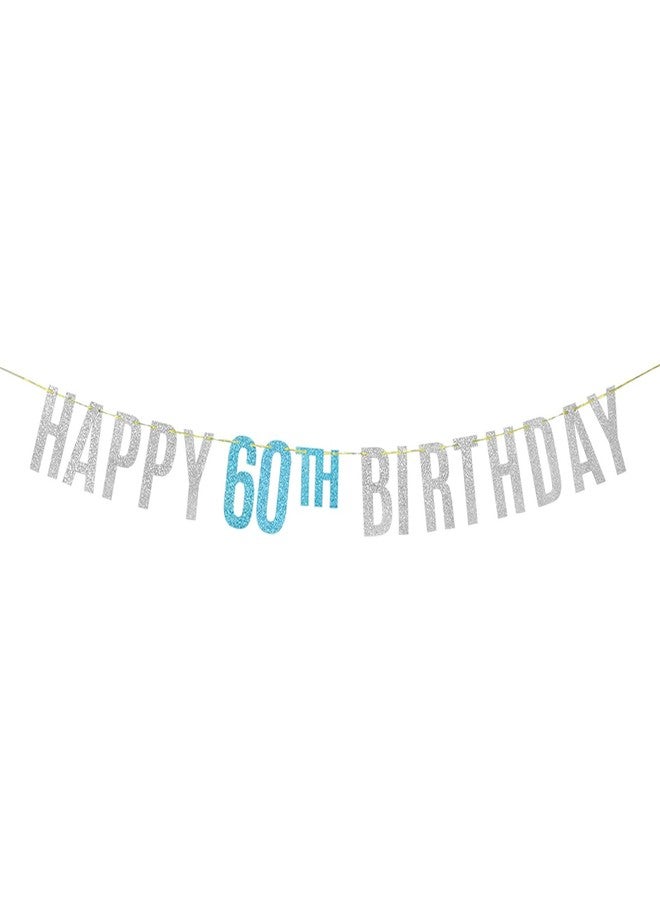 Festiko®Silver Glitter Happy 60th Birthday Banner for 60th Birthday Cheers to 60 Years Party Decorations - Image 1