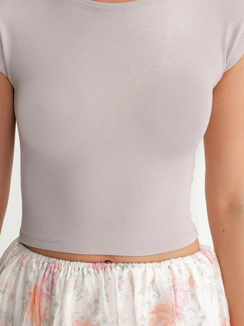 MixRay Stone Natural MIXRAY Slim Fit Crop T-Shirt for Women | Best Price UAE