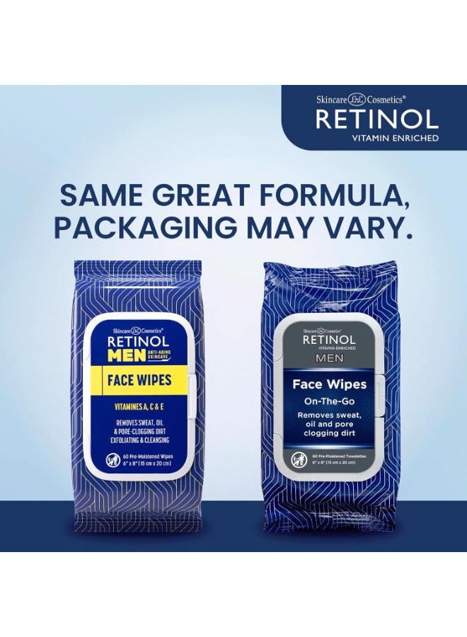RETINOL LIVAURA Retinol Men Facial Wipes Anti-Aging Cleansing Towelettes - Quickly cleanse face from sweat, oil and pore-clogging dirt without any heavy residue (60 Count (Pack of 1)) - Image 2