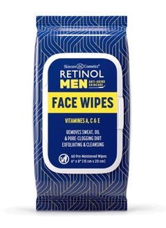 RETINOL Retinol Men Facial Wipes Anti-Aging Cleansing Towelettes - Quickly cleanse face from sweat, oil and pore-clogging dirt without any heavy residue  - Image 1