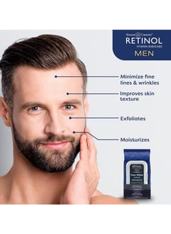 RETINOL Retinol Men Facial Wipes Anti-Aging Cleansing Towelettes - Quickly cleanse face from sweat, oil and pore-clogging dirt without any heavy residue  - Image 2
