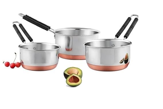 SHOPSIDEX Sauce Pan Set, Stainless Steel Copper, 3 Pieces (1000 ML, 1500 ML) - Image 1