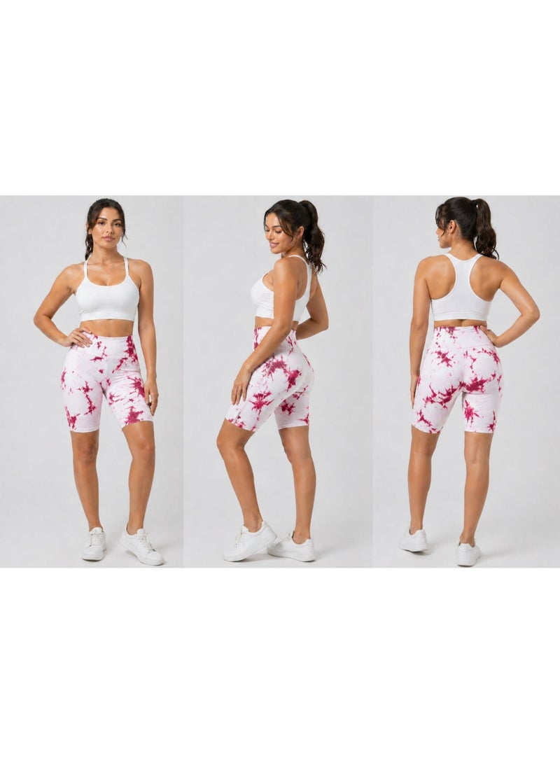 Women’s High-Waisted Marble Biker Shorts – Stretchy Gym & Yoga Leggings, Tummy Control, Above Knee Length, Soft Breathable Activewear