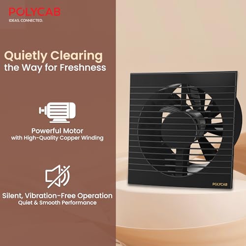 Polycab Freshner Axial 150mm Air Exhaust fan/Ventilation fan for Kitchen, Bathroom| High Speed,Noiseless| Sleek Design Easy to Clean, Powerful Motor, 100% Copper Winding|2 Year Warranty【Black】 - Image 5