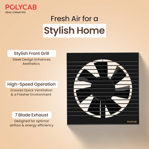 Polycab Freshner Axial 150mm Air Exhaust fan/Ventilation fan for Kitchen, Bathroom| High Speed,Noiseless| Sleek Design Easy to Clean, Powerful Motor, 100% Copper Winding|2 Year Warranty【Black】 - Image 3