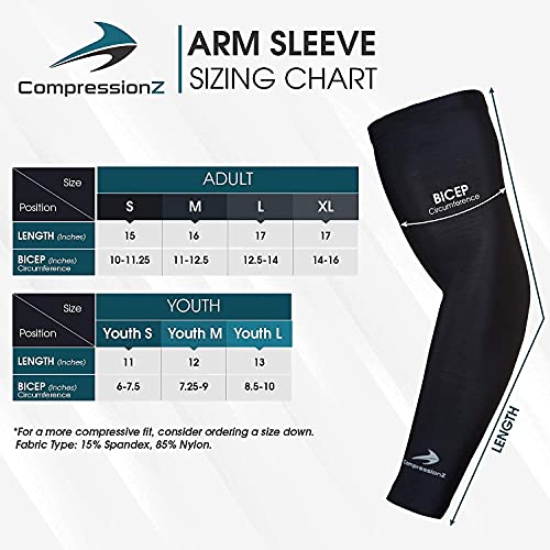 CompressionZ أكمام ضغط CompressionZ للذراعين للرجال والنساء | حماية من الشمس UV وتخفيف آلام الكوع لجميع الرياضات والتعافي - أسود - 1 قطعة - كبير جداً - Image 5