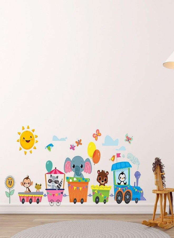 CVANU Fun Kids Train Wall Sticker Colorful Cartoon Animal Vinyl Self-Adhesive Decal for Babies Room| Nursery| Play Area| Classroom| Home Wall Decor (44.5x12.6inch)_868 - Image 1