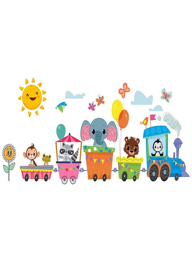CVANU Fun Kids Train Wall Sticker Colorful Cartoon Animal Vinyl Self-Adhesive Decal for Babies Room| Nursery| Play Area| Classroom| Home Wall Decor (44.5x12.6inch)_868 - Image 2