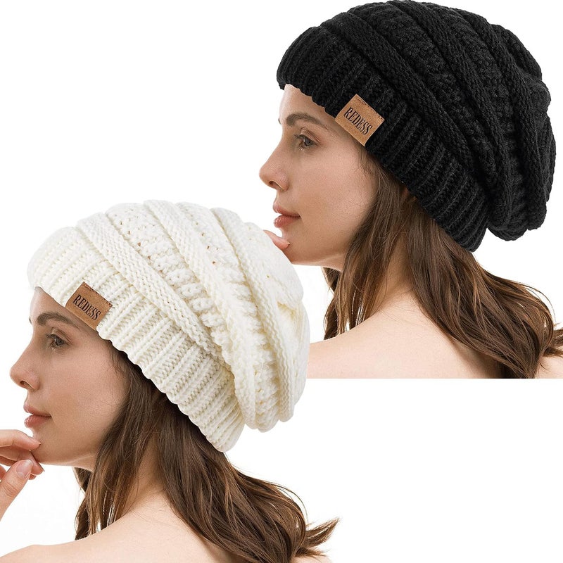 REDESS Slouchy Beanie Hat for Men and Women Winter Warm Chunky Soft Oversized Cable Knit Cap - Image 1