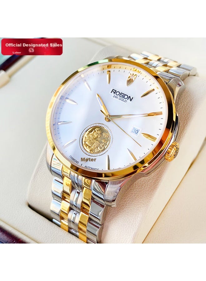 Rosdn 24k Gold Watch Men 999 Pure Gold Pixiu Genuine Diamond Mechanical Watch Men's Brand Watch Swiss Quality Top Ten - Image 1