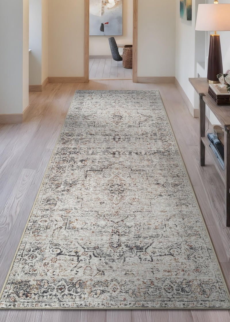 Bloom Rugs Caria Washable Non-Slip 10 ft Runner - Ivory/Gray/Caramel Traditional Runner for Entryway, Hallway, Bathroom, and Kitchen - Exact Size: 2'6" x 10' - Image 2