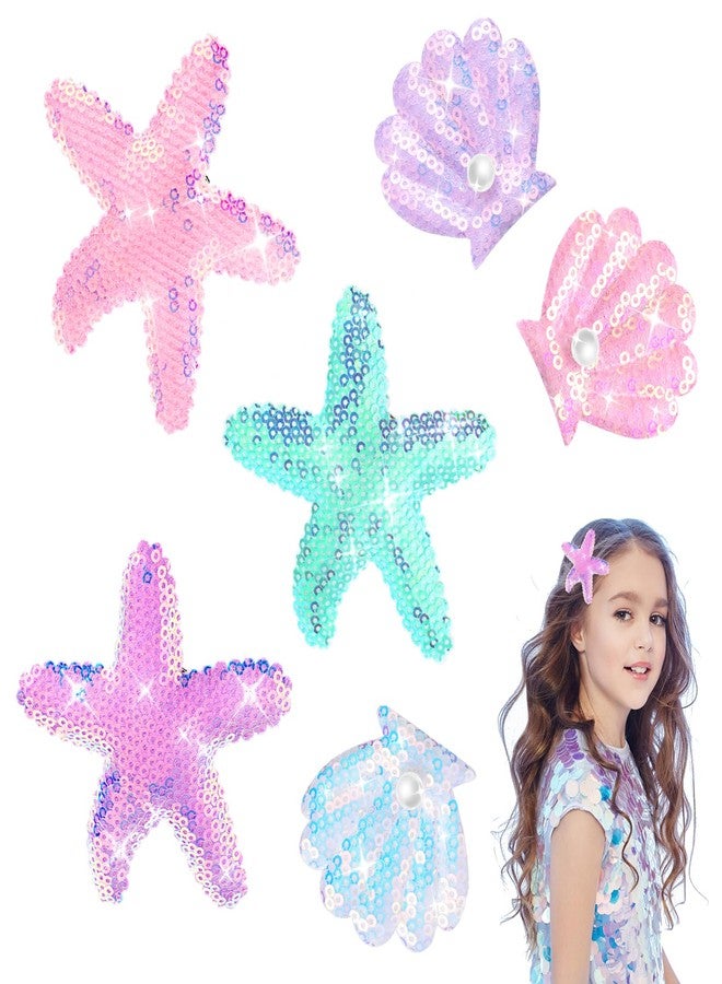 Amabro 6PCS Shell Starfish Hair Clip Set Glitter Pearls Shell Hair Clips Multicolor Head Pieces Bobby Pins Accessories for Women and Girls - Image 1