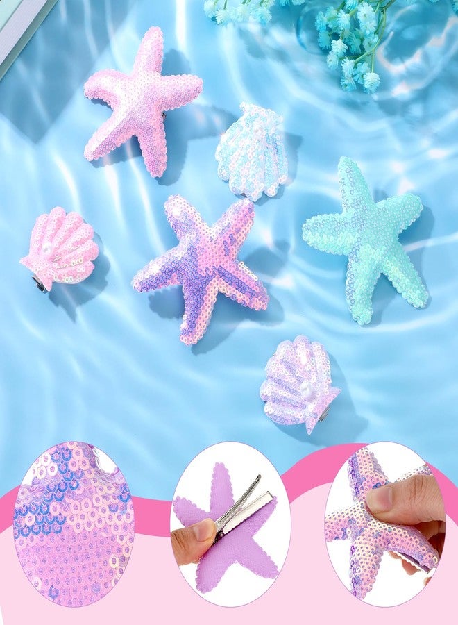 Amabro 6PCS Shell Starfish Hair Clip Set Glitter Pearls Shell Hair Clips Multicolor Head Pieces Bobby Pins Accessories for Women and Girls - Image 5