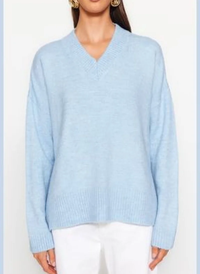 trendyol Blue Wide Fit Soft Textured Knitwear Sweater TWOAW24KZ00439